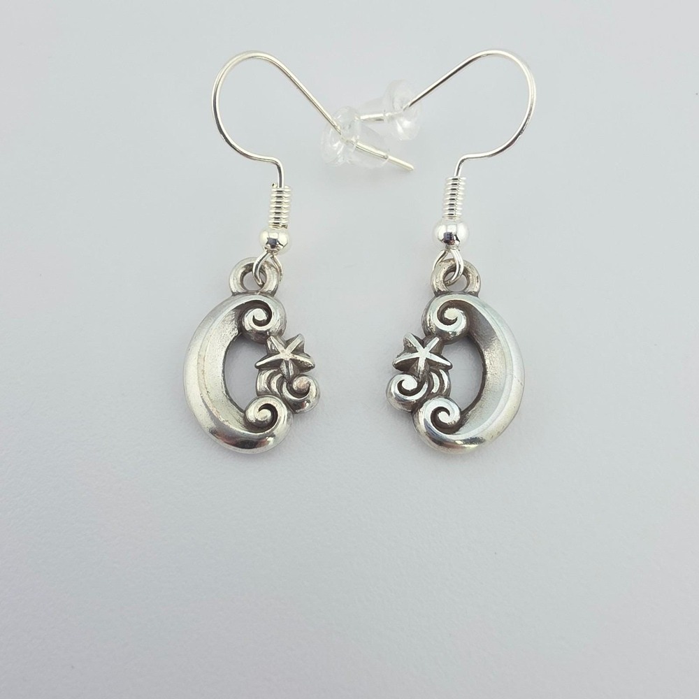 BRIGHTON 'Dream' Earrings Crescent Moon Shooting Star Dangle Drop Silver Plate